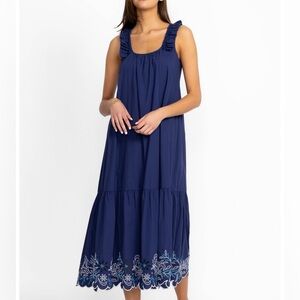 NWT Johnny Was Yoko Eyelet Maxi Dress in Cobalt Blue small